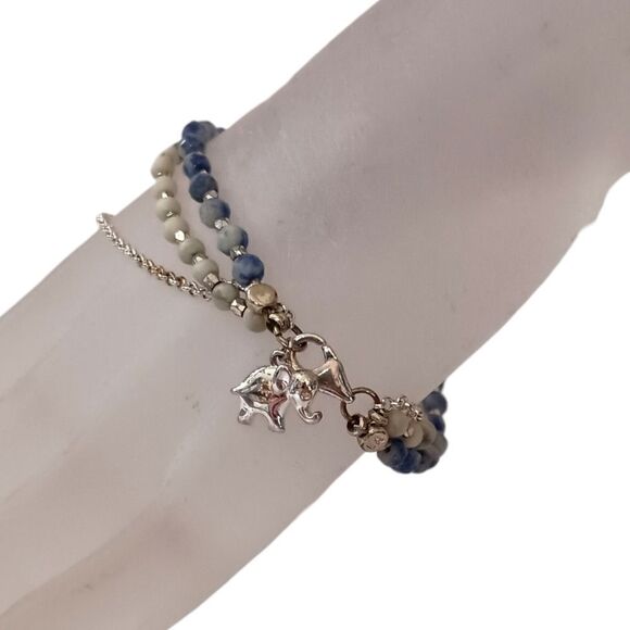 Beaded Elephant Charm Bracelet Multi Strand Blues Silver Tone Dainty Good Luck. - Picture 16 of 16